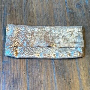 Eileen Fisher Metallic and Brown Embossed Leather Clutch